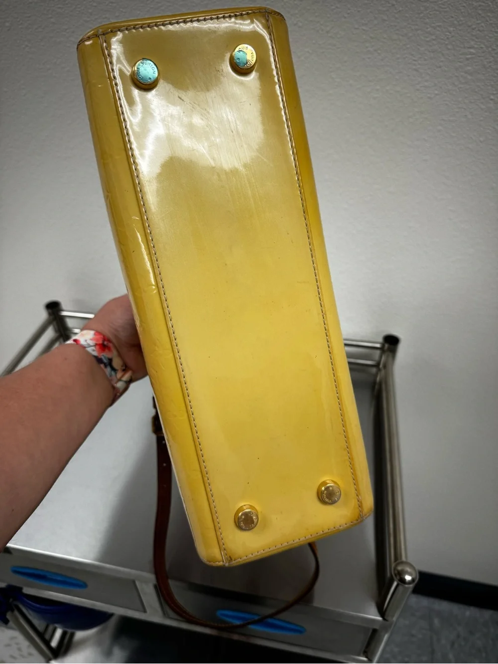 Louis Vuitton Yellow Patent Vernis Monogram Shoulder Bag with Tan Trim and COA
